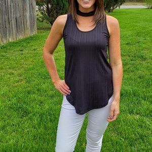 Sleeveless Mock Choker Tank Top Black Sexy Shirt
